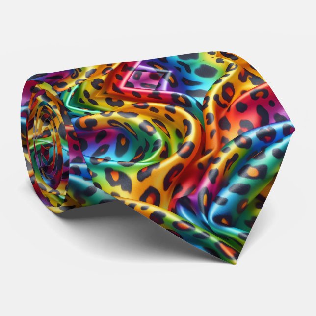 Corbata Arcoíris Faux Seda | Caballero de Estampado de Leo (Enrollado)