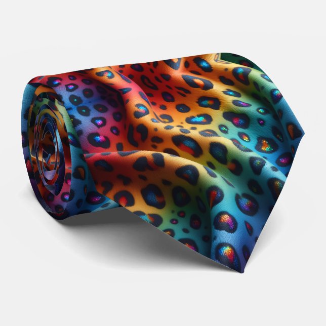 Corbata Arcoíris Faux Seda | Caballero de Estampado de Leo (Enrollado)