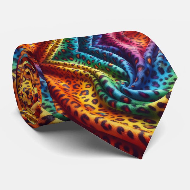 Corbata Arcoíris Faux Seda | Caballero de Estampado de Leo (Enrollado)