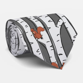 Corbata Ardillas en árboles de abedul en gris, bellotas ba