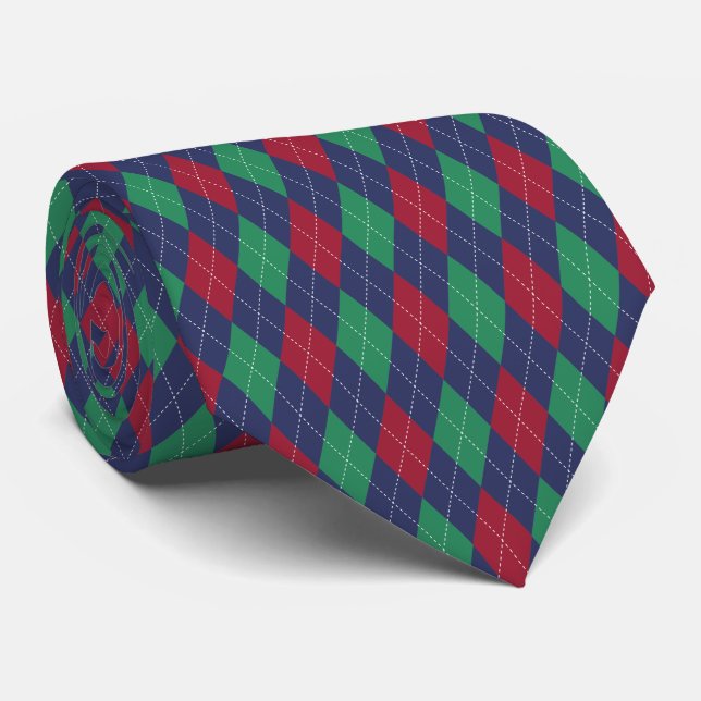 Corbata Argyle Clásico Azul Rojo Verde Navidad (Enrollado)