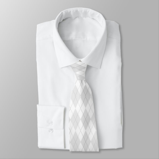 Corbata Argyle en blanco y gris claro (Atado)