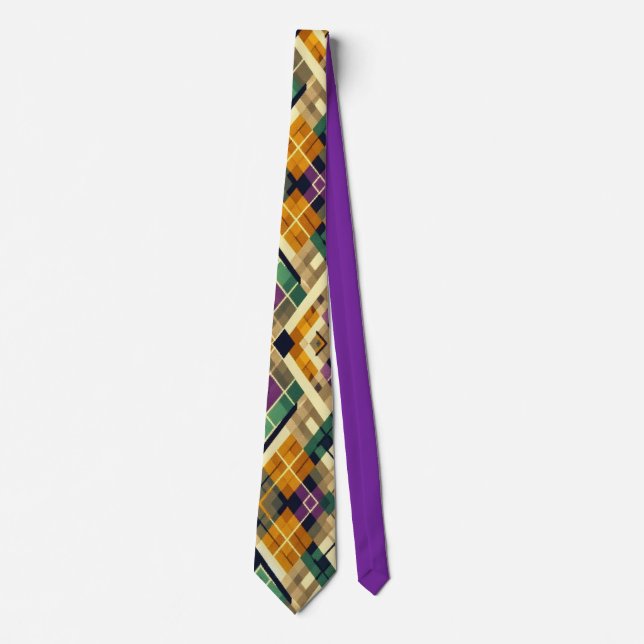 Corbata Argyle Mardi Gras verde púrpura amarillo (Anverso)