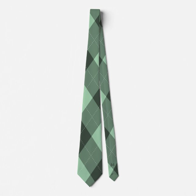 Corbata Argyle Monograma oculto verde inicial (Anverso)