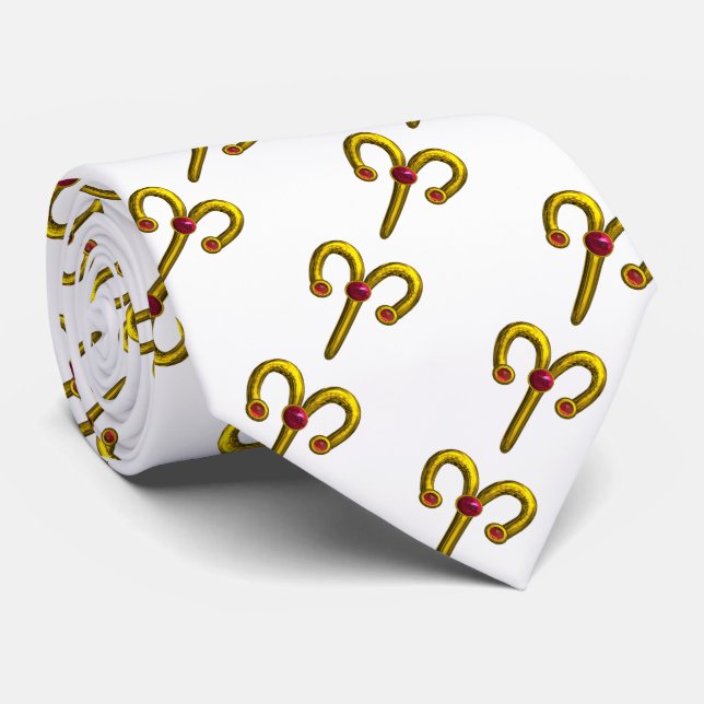 Corbata ARIES / ORO ZODIAC CUMPLEAÑOS JEWEL White (Enrollado)