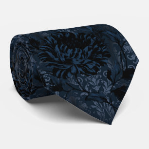 Corbata Aristócrata de Damasco Floral Azul Marino Oscuro
