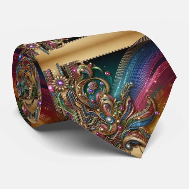 Corbata Art Deco Art Nouveau Rainbow Circuit Board Necktie (Enrollado)
