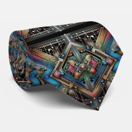 Corbata Art Deco Art Nouveau Rainbow Circuit Board Necktie