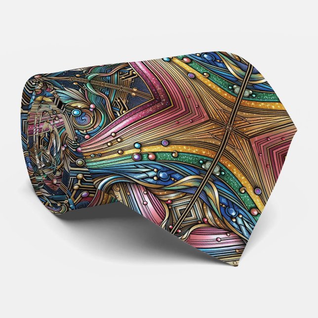 Corbata Art Deco Art Nouveau Rainbow Circuit Board Necktie (Enrollado)