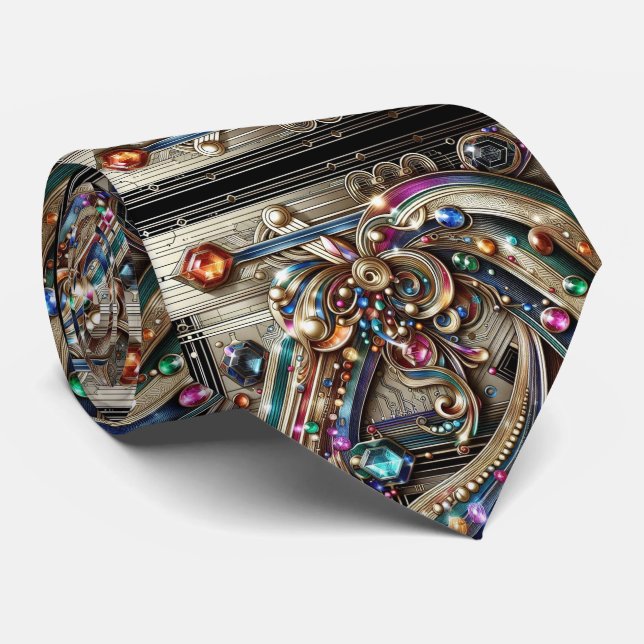 Corbata Art Deco Art Nouveau Rainbow Circuit Board Necktie (Enrollado)