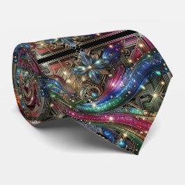 Corbata Art Deco Art Nouveau Rainbow Circuit Board Necktie