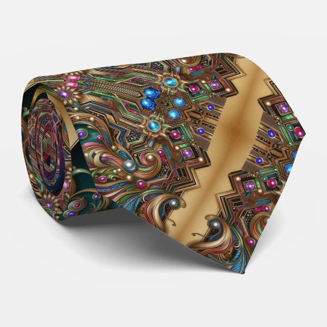 Corbata Art Deco Art Nouveau Rainbow Circuit Board Necktie (Enrollado)