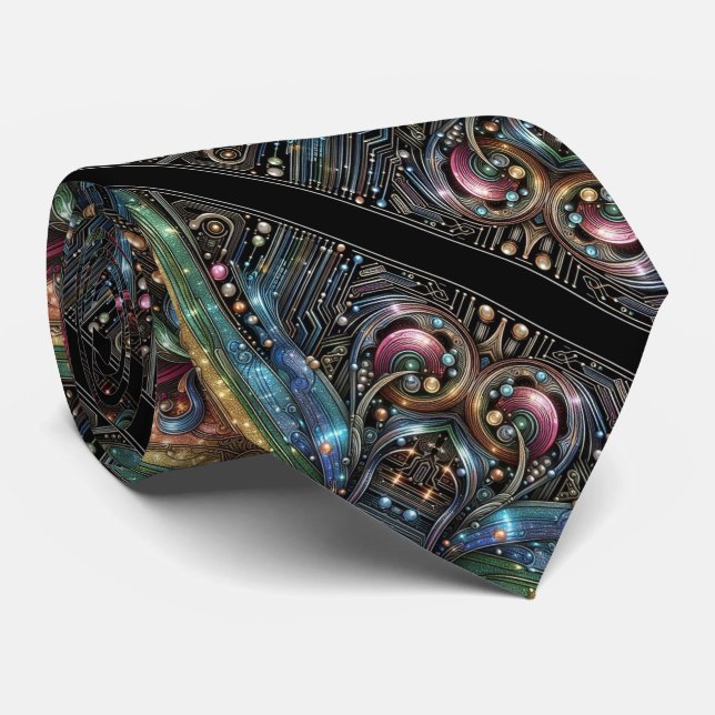 Corbata Art Deco Art Nouveau Rainbow Circuit Board Necktie (Enrollado)