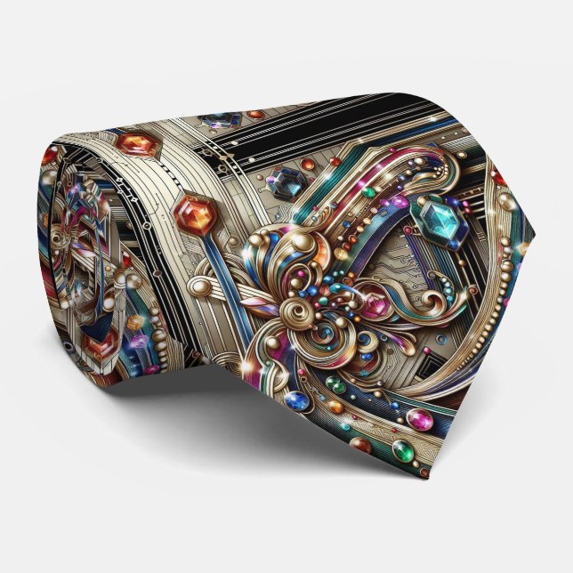 Corbata Art Deco Art Nouveau Rainbow Circuit Board Necktie (Enrollado)