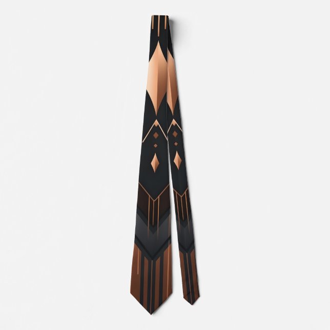 Corbata Art Deco Copper & Silver Geometric Design (Anverso)