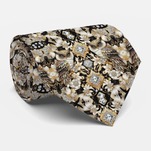 Corbata Art Déco de búho arcoíris – Negro, Blanco