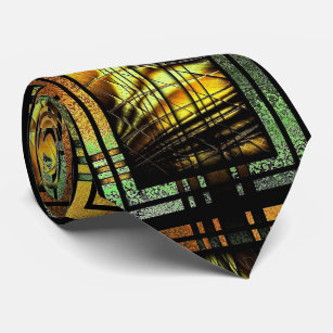 Corbata Art Deco En Verde Y Oro