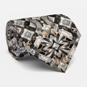 Corbata Art Deco Falso Seda   Diamantes de Lujo B+W 
