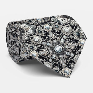 Corbata Art Deco Falso Seda Diamantes de lujo B+W