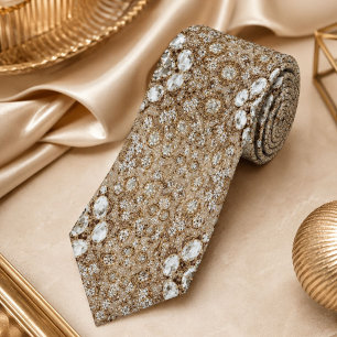 Corbata  Art Deco Glamuroso Vintage Moda Beige Dorado 
