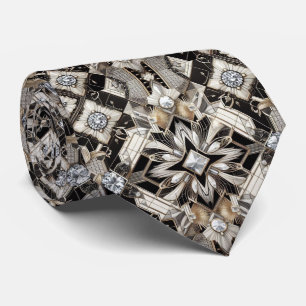 Corbata Art Deco Negro y Blanco Diamantes