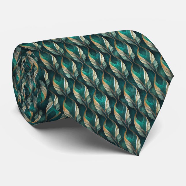 Corbata Art Deco Teal & Gold Geometric Pattern (7) (Enrollado)