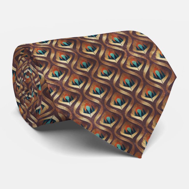 Corbata Art Deco Teal & Gold Geometric Pattern (8) (Enrollado)