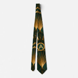 Corbata Art Déco Verde Esmeralda y Dorada Gatsby