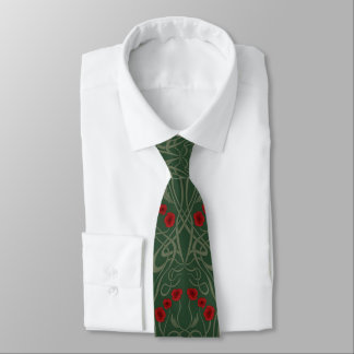 Corbata Art Nouveau Amapolas Geométricas y Tallos Sinuosos