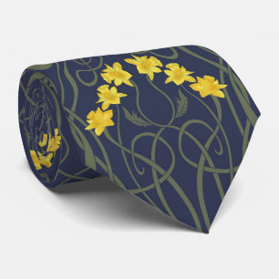 Corbata Art Nouveau Narcisos Amarillos y Tallos Azules