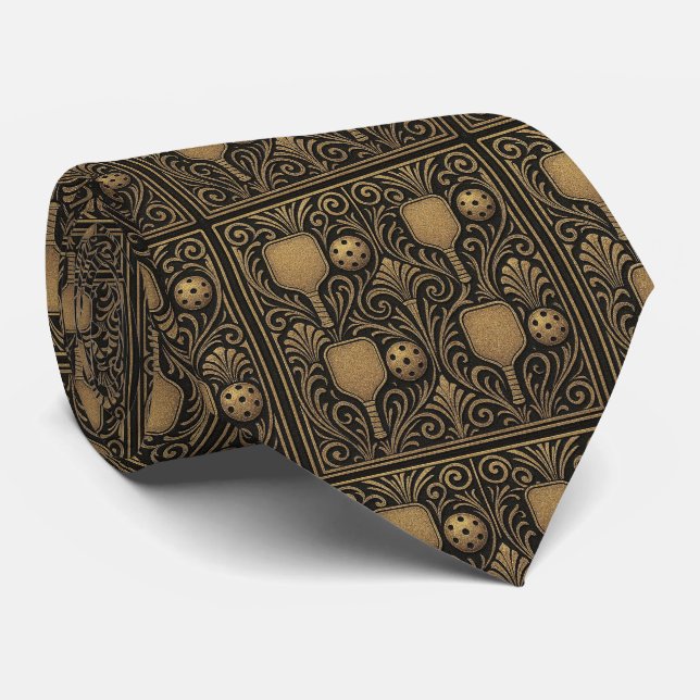 Corbata Art Nouveau Pickleball Necktie – Art Deco Gold (Enrollado)