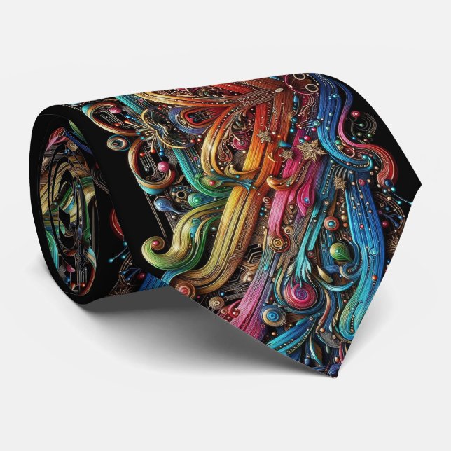 Corbata Art Nouveau Rainbow Circuit Board Necktie (Enrollado)