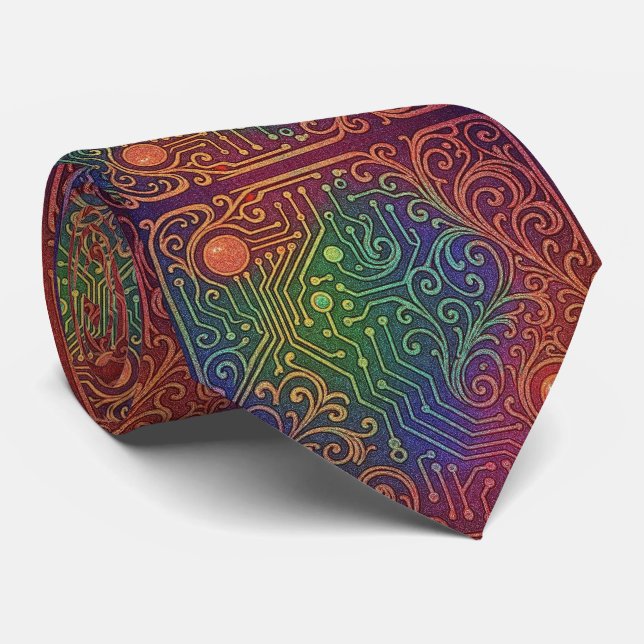 Corbata Art Nouveau Rainbow Circuit Board Necktie (Enrollado)