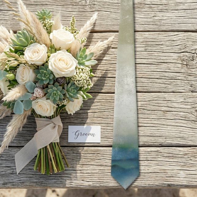Corbata Arte abstracto acuarela costera serena (Soft watercolor gradients for a sophisticated groom or wedding guest's formal look.)