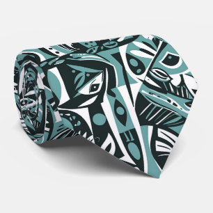 Corbata Arte abstracto boho caprichoso geométrico azul