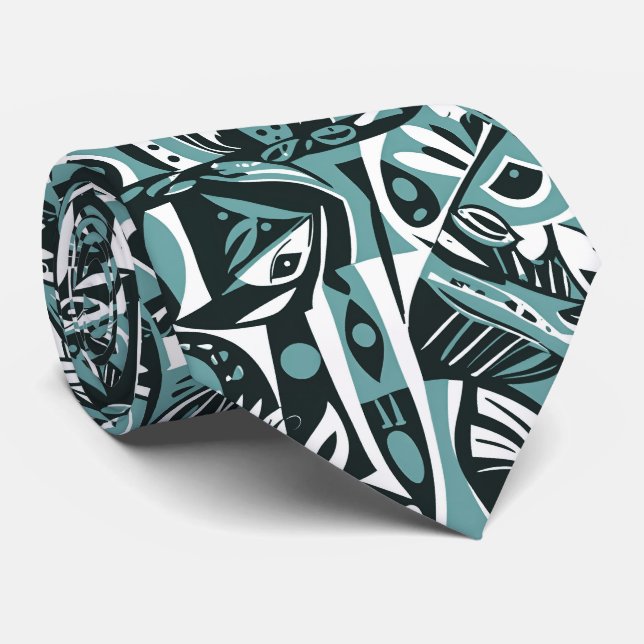 Corbata Arte abstracto boho caprichoso geométrico azul (Enrollado)