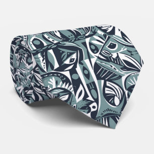 Corbata Arte abstracto boho caprichoso geométrico azul