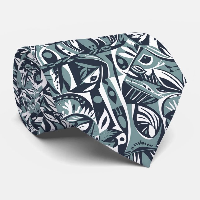 Corbata Arte abstracto boho caprichoso geométrico azul (Enrollado)