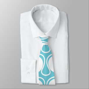 Corbata Arte abstracto curvo azul blanco deco