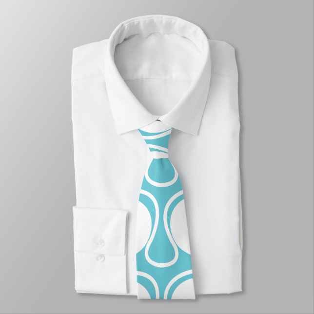 Corbata Arte abstracto curvo azul blanco deco (Atado)