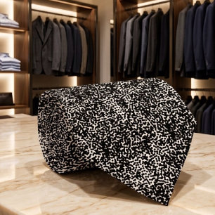 Corbata Arte abstracto en puntos negros y blancos Caos con