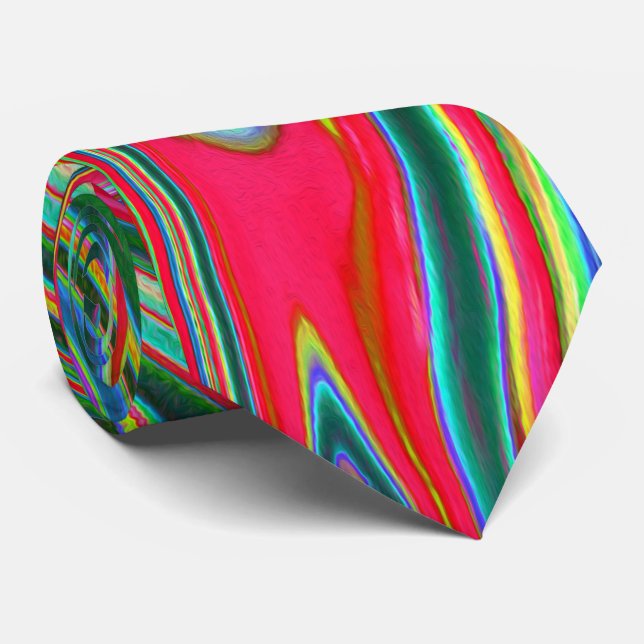 Corbata Arte abstracto groovy rojo, verde y azul trippy (Enrollado)