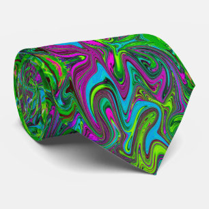Corbata Arte abstracto ondulado verde, azul y magenta
