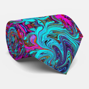 Corbata Arte abstracto retro groovy azul acuático y negro