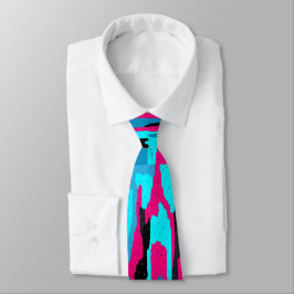 Corbata Arte abstracto rosa, negro y azul