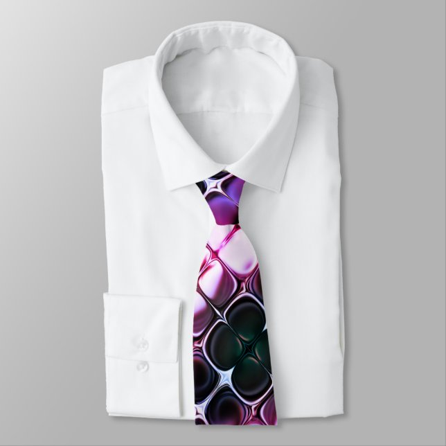 Corbata Arte abstracto único negro morado blanco (Atado)