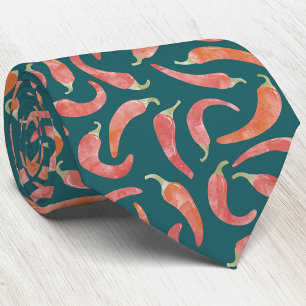 Corbata Arte Acuarela Pimiento Rojo Verde Teal