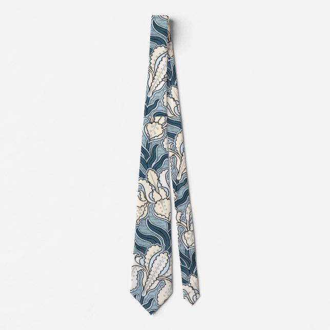 Corbata Arte Antiguo Moderno, Flores de Iris de Jardín Azu (Anverso)