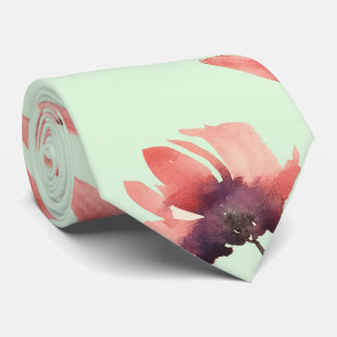 Corbata Arte de Acuarela Floral Verde Menta