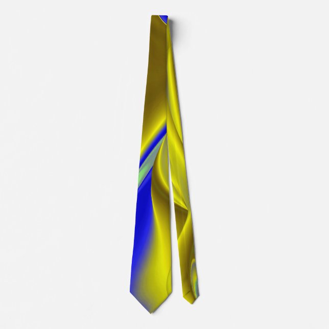 Corbata Arte de arcoíris abstracto 3D en azul amarillo oro (Anverso)